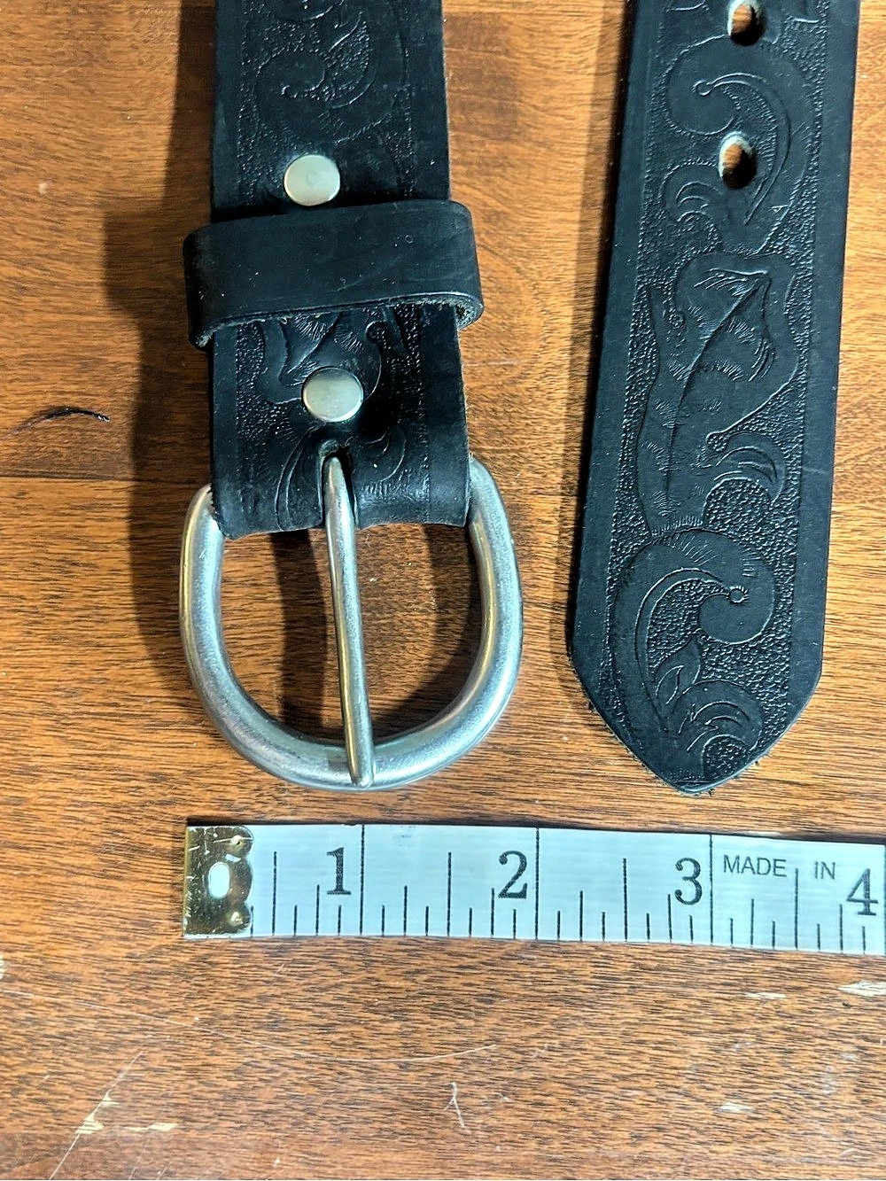 Embossed Floral Black Belt